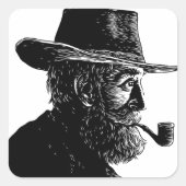 点と線のポートレート:ワイズ老人喫煙パイプ スクエアシール (正面)