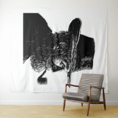 点と線のポートレート:ワイズ老人喫煙パイプ タペストリー (インサイチュ(横))