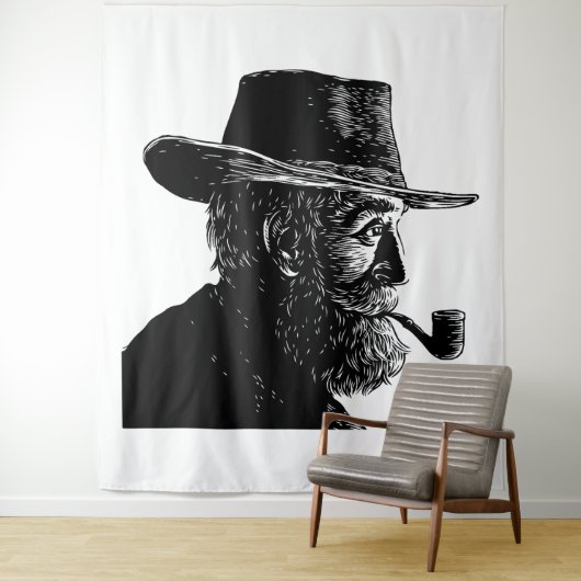 点と線のポートレート:ワイズ老人喫煙パイプ タペストリー (インサイチュ)