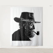 点と線のポートレート:ワイズ老人喫煙パイプ タペストリー (正面)