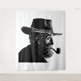 点と線のポートレート：ワイズ老人喫煙パイプ タペストリー