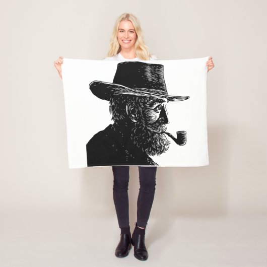 点と線のポートレート：ワイズ老人喫煙パイプ フリースブランケット (インサイチュ)