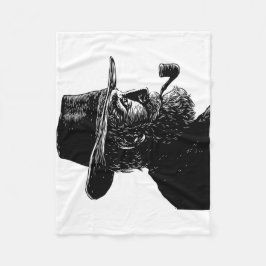 点と線のポートレート：ワイズ老人喫煙パイプ フリースブランケット