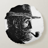 点と線のポートレート:ワイズ老人喫煙パイプ ラウンドクッション (裏面)