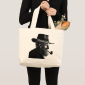 点と線のポートレート：ワイズ老人喫煙パイプ ラージトートバッグ (正面(商品))