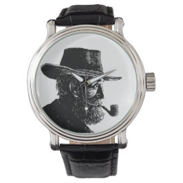 点と線のポートレート：ワイズ老人喫煙パイプ 腕時計