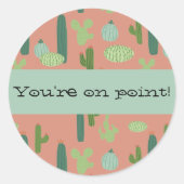 点に沿って！かわいいサボテンの漫画の桃と緑 ラウンドシール (正面)