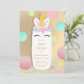点のユニコーンの哺乳瓶|のベビーシャワーの招待状 招待状 (スタンド正面)