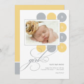 点の女の子のカスタムな写真の誕生の発表 案内状 (正面/裏面)