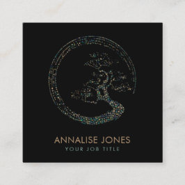 点の芸術のEnsoの円の盆栽の木の大理石および金ゴールド スクエア名刺