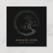 点の芸術のEnsoの円の盆栽の木の大理石および金ゴールド スクエア名刺 (正面)