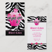 点を凍らすベーカリーのシマウマのローズピンクのカップケーキのハート 名刺 (正面/裏面)