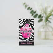 点を凍らすベーカリーのシマウマのローズピンクのカップケーキのハート 名刺 (スタンド正面)