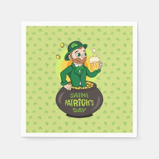 点を持つ金ゴールドのポットの漫画レプレシャン スタンダードカクテルナプキン (正面)