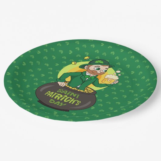 点を持つ金ゴールドのポットの漫画レプレシャン ペーパープレート (アングル)