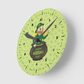 点を持つ金ゴールドのポットの漫画レプレシャン ラウンド壁時計 (傾斜)