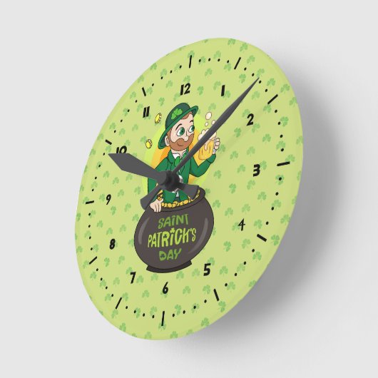 点を持つ金ゴールドのポットの漫画レプレシャン ラウンド壁時計 (傾斜)