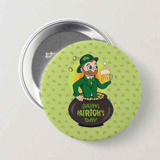 点を持つ金ゴールドのポットの漫画レプレシャン 缶バッジ (正面&裏面)