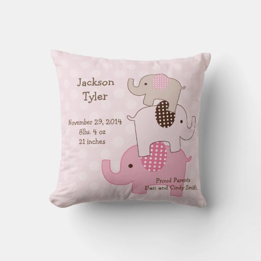 「点パーソナライズされたのついた積み重ねゾウ」枕 クッション (正面)