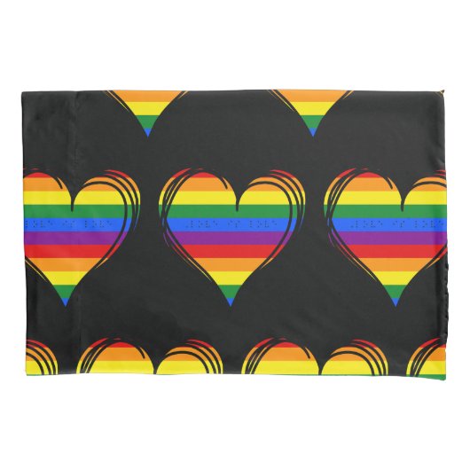 点字「愛は愛」レインボーハート 枕カバー (正面)