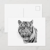 点描主義のトラの頭部 白黒の野生動物アート ポストカード (正面/裏面)