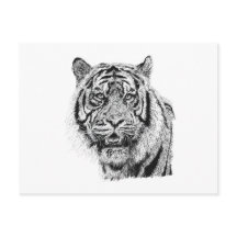 点描主義のトラの頭部 白黒の野生動物アート