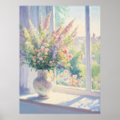 点描主義の花の芸術と日当たりの良い庭の景色 ポスター (正面)