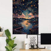 点描画風の星空の河川 ポスター (ホームオフィス)