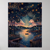 点描画風の星空の河川 ポスター (正面)