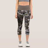 点曼荼羅花茶色と白 カプリレギンス (正面)