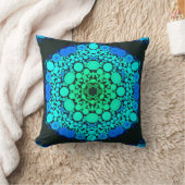 点曼荼羅花青と緑 クッション (ブランケット)