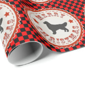 点検のゴールデン・リトリーバーのメリークリスマスの紋章 ラッピングペーパー (ロールコーナー)