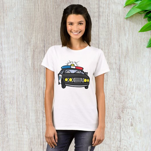 点滅するサイレンライトの警察車両 Tシャツ