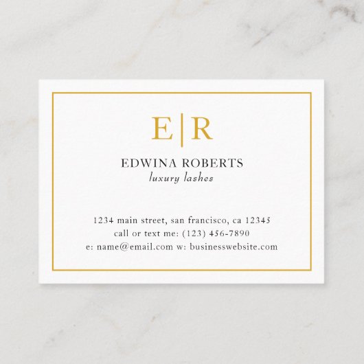点滅アフターケアエレガント金ゴールドとホワイトモノグラム 名刺 (裏面)