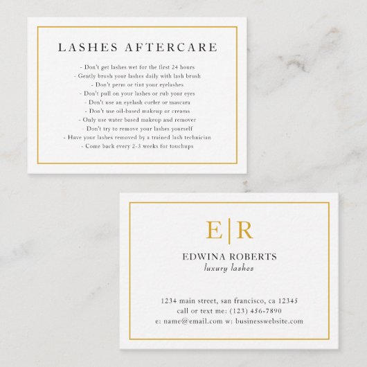 点滅アフターケアエレガント金ゴールドとホワイトモノグラム 名刺 (正面/裏面)