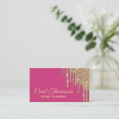 点滴注入の金ゴールドの名刺とのシックなピンク 名刺 (スタンド正面)