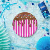 点滴注入チョコレートはとの紙皿のピンクを振りかけます ペーパープレート (パーティー)