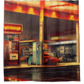 点灯ガスステーション1950sシャワーカーテン シャワーカーテン (正面)