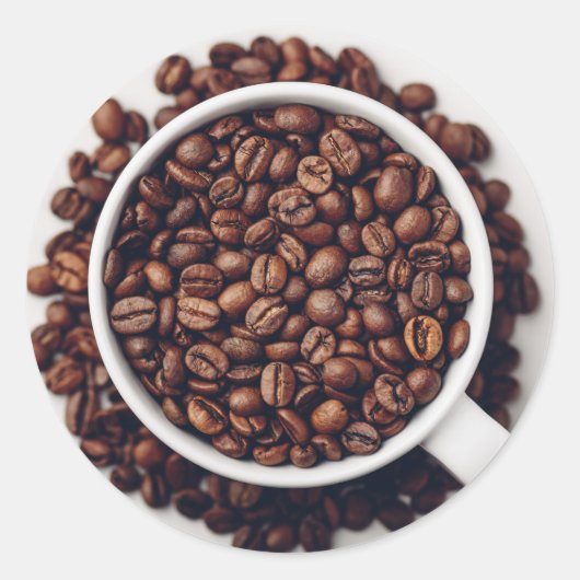 焙煎コーヒー豆の入ったホワイトカップ ラウンドシール (正面)