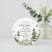 焚き火と松の木の森のカップルシャワー 招待状 (スタンド正面)