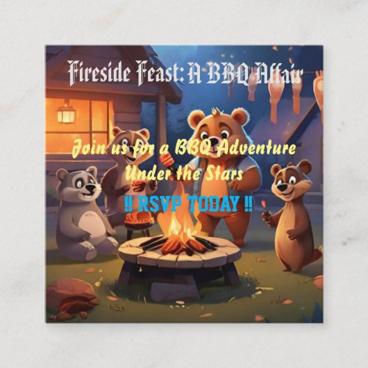焚き火の宴：BBQパーティーのご招待 エンクロージャーカード (正面)