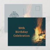 焚き火の誕生日パーティーの招待状 ポストカード (正面/裏面)