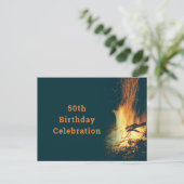 焚き火の誕生日パーティーの招待状 ポストカード (スタンド正面)
