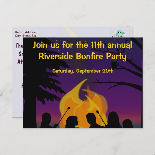 焚き火アウトドアパーティーはがき招待状 インビテーションポストカード (正面/裏面)