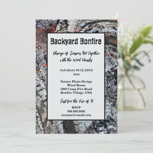 焚き火キャンプファイア火炎写真招待状 招待状 (スタンド正面)