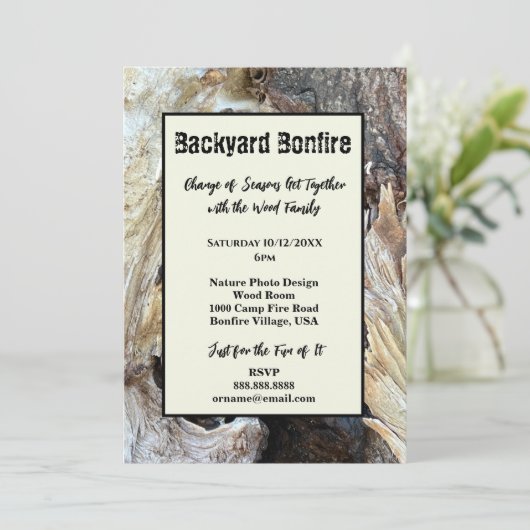 焚き火キャンプファイア焚き木写真招待状 招待状 (スタンド正面)