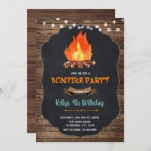 焚き火キャンプ誕生日ピクニックパーティーカード 招待状 (正面/裏面)