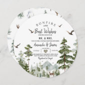 焚き火パインツリーウッドランドカップルのシャワー 招待状 (正面/裏面)