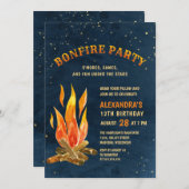 焚き火パーティーナイトウォーターカラーおもしろい誕生日 招待状 (正面/裏面)