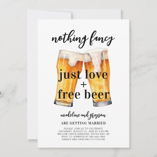 無おもしろいファンシー愛のビールカジュアル結婚の 招待状 (正面)